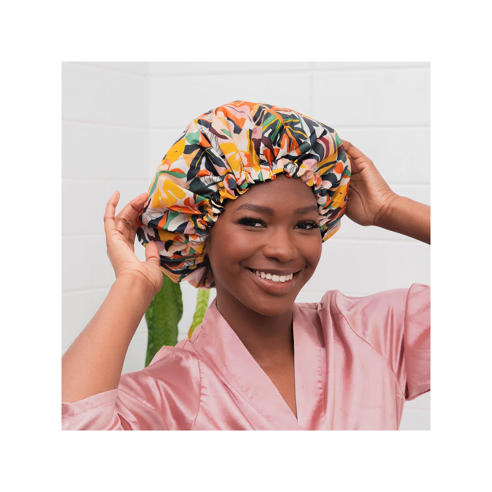 Glow by Daye Satin Lined Shower Cap, Multi