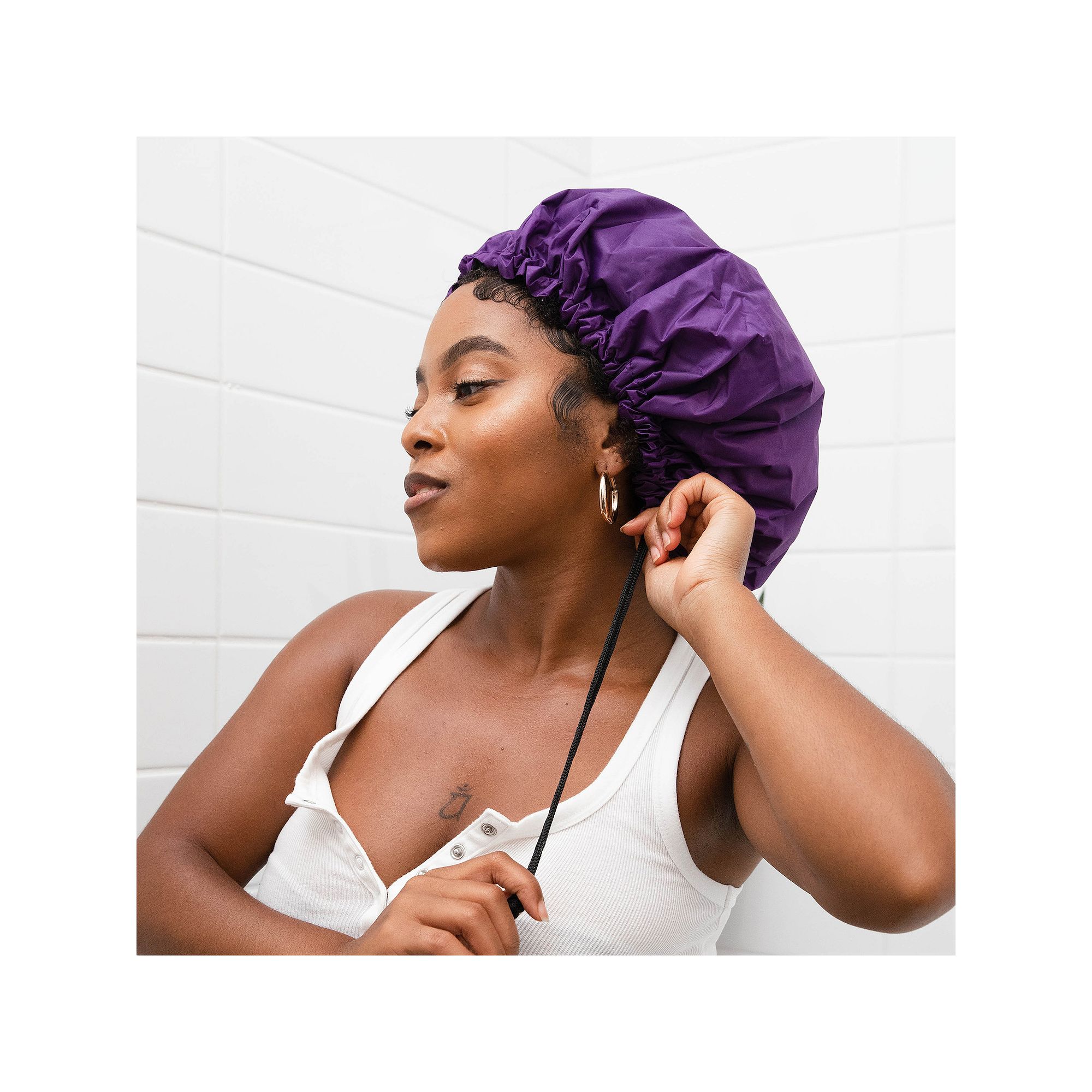 Glow by Daye Satin Lined Shower Cap, Purple