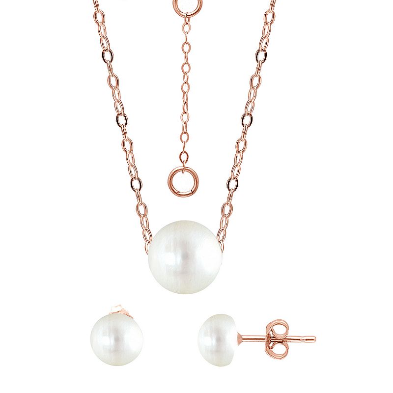 Aleure Precioso Rose Gold Over Sterling Silver Pearl Station Necklace & St