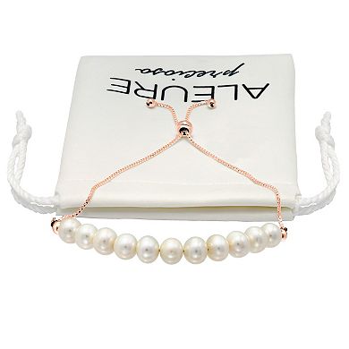 Aleure Precioso Gold Over Sterling Silver Pearl Frontal Adjustable Bracelet