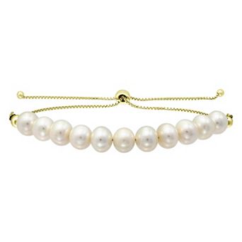 Aleure Precioso Gold Over Sterling Silver Cultured Pearl Frontal Adjustable Bracelet