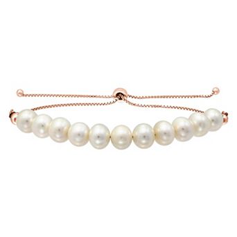 Aleure Precioso Gold Over Sterling Silver Cultured Pearl Frontal Adjustable Bracelet