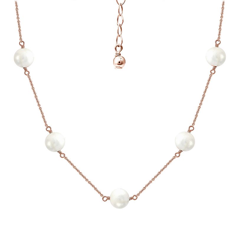 Aleure Precioso Rose Gold Over Sterling Silver Pearl Station Necklace, Wom