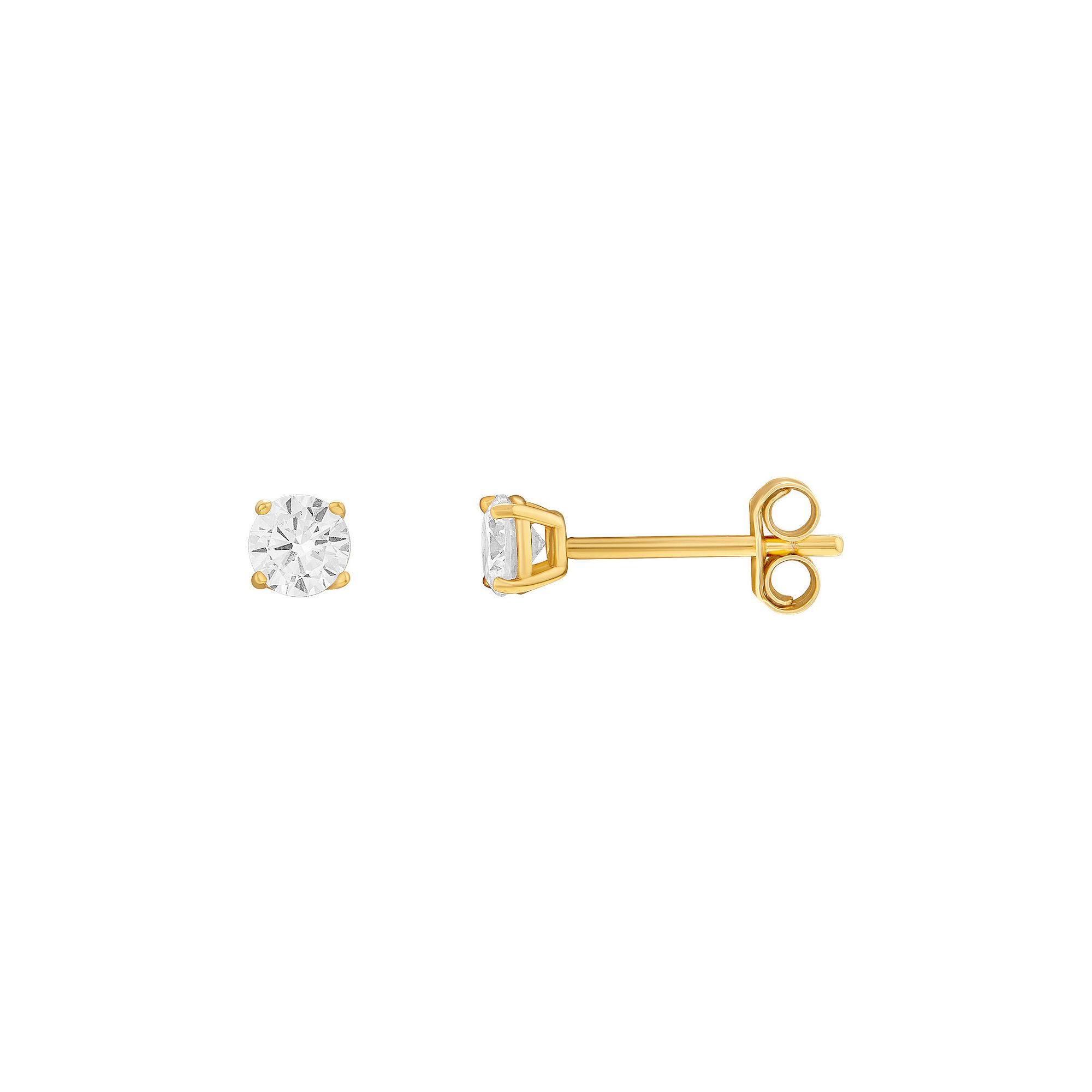 24k Gold-Over-Silver Cubic Zirconia Stud Earrings, Womens