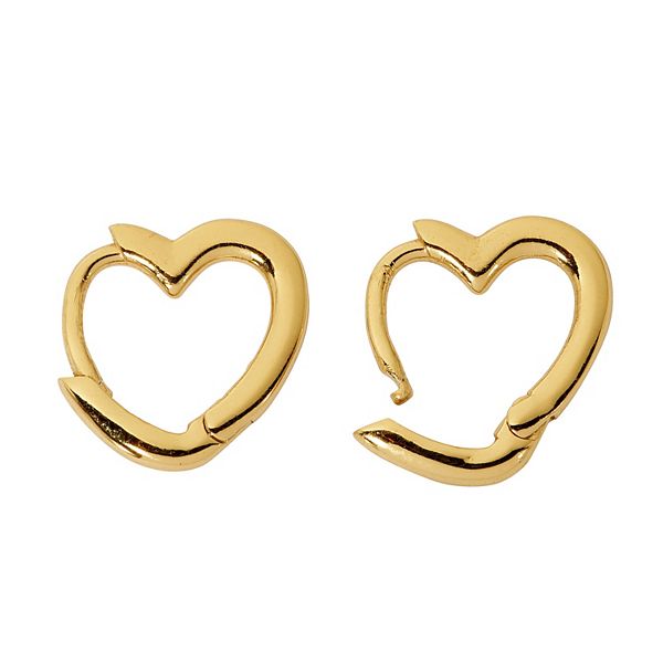 Danecraft 24kt Gold Over Silver Polished Heart Huggie Hoop Earrings