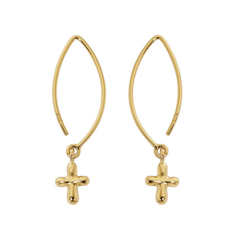 Danecraft 24kt Gold Over Silver Polished Cross Threader Earrings, Womens