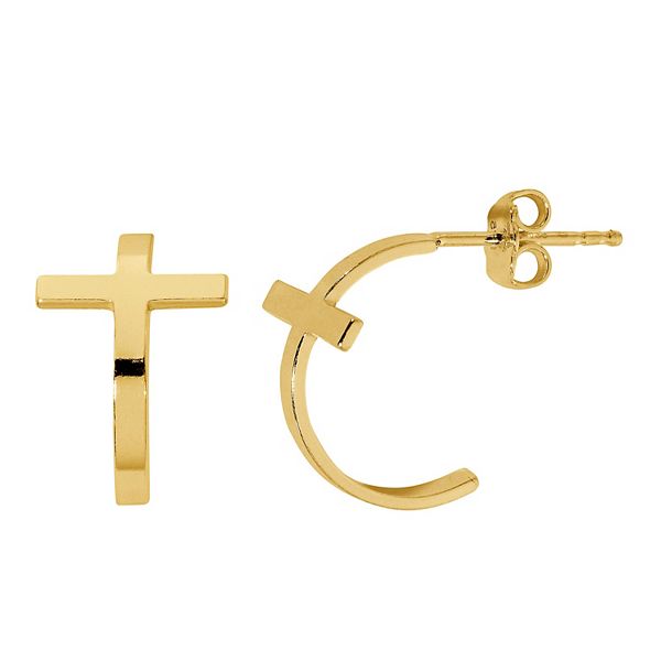 Danecraft 24kt Gold Over Silver Polished Cross Hoop Earrings