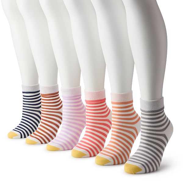 Womens Goldtoe® 6 Pack Striped Cuff Crew Socks 9186