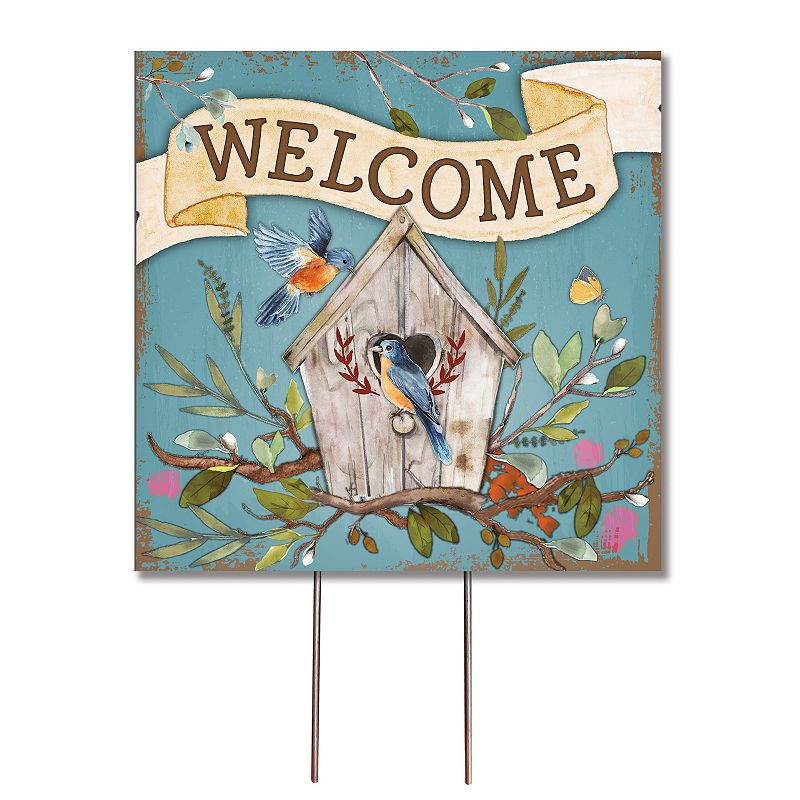 Artisan Signworks Welcome Birdhouse Garden Stake, Blue