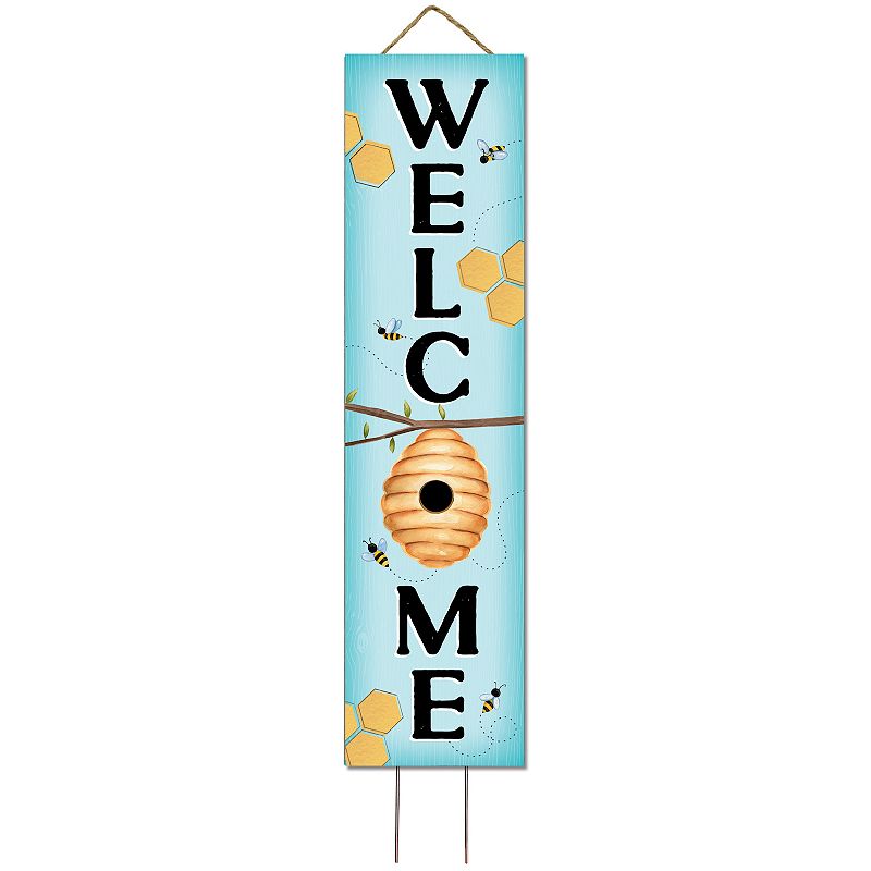 Artisan Signworks Welcome Bee Hive Wall Decor or Garden Stake, Blue