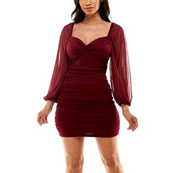 Juniors' B. Smart Open Back-Tie Ruched Bodycon Dress