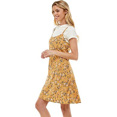 Juniors' As U Wish Tee & Print Pinafore Dress Set