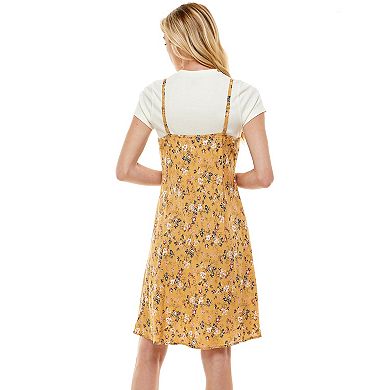 Juniors' As U Wish Tee & Print Pinafore Dress Set
