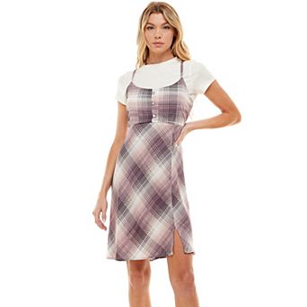 Juniors' As U Wish Tee & Print Pinafore Dress Set