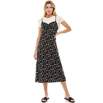 Juniors' As U Wish Tee & Print Slip Midi Dress Set