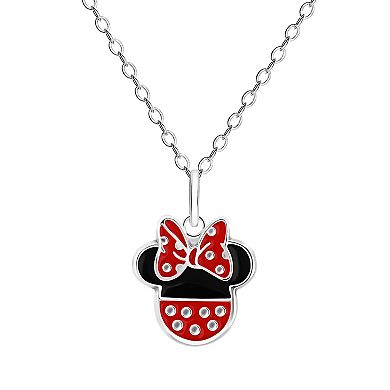 Disney's Minnie Mouse Sterling Silver Enamel Silhouette Pendant Necklace