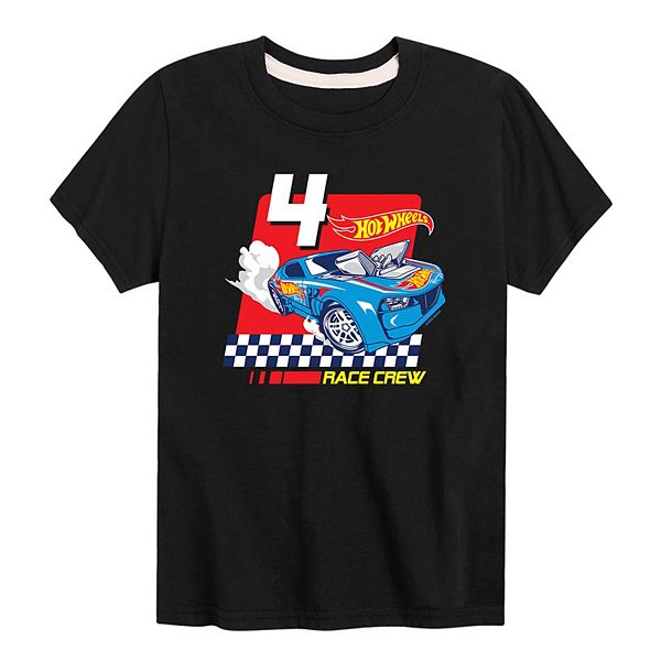 Boys 8-20 Hot Wheels Race Crew 4th Birthday Tee