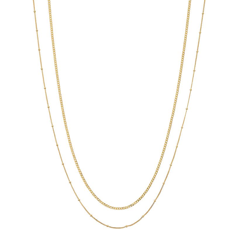 Danecraft 24k Gold Over Silver Beaded Station & Curb Chain Double Strand N