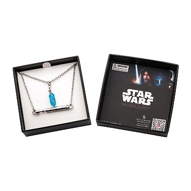 Star Wars 3D Obi-Wan Kenobi's Lightsaber Handle & Simulated Blue Crystal Pendant Necklace Set
