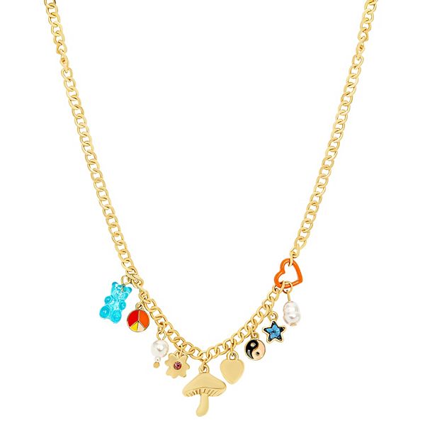 SO® Gold Tone Multi Charm Chain Drop Necklace