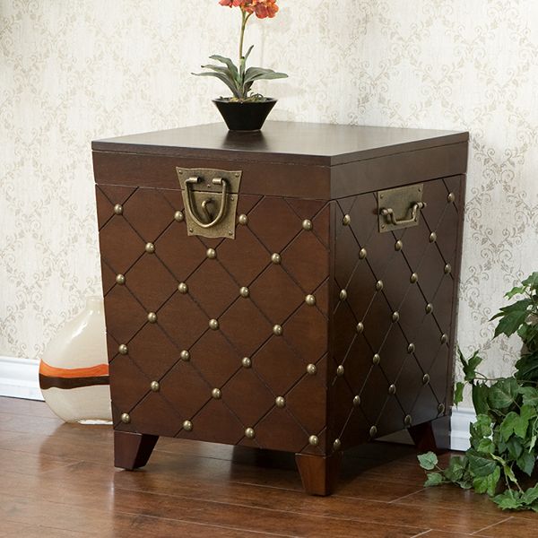 nailhead cocktail table trunk espresso