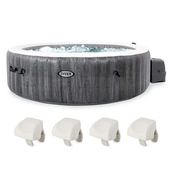 Intex PureSpa Plus Greywood Inflatable Spa & Cushioned Headrest (4 Pack)