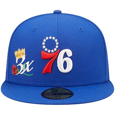 Men's New Era Royal Philadelphia 76ers 3x NBA Finals Champions Crown 59FIFTY Fitted Hat