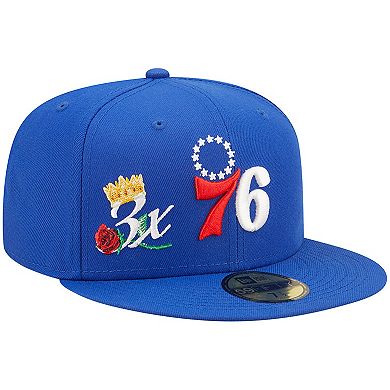 Men's New Era Royal Philadelphia 76ers 3x NBA Finals Champions Crown 59FIFTY Fitted Hat