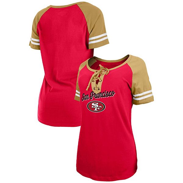 Women's New Era Scarlet/Gold San Francisco 49ers Logo Lace-Up Raglan T-Shirt