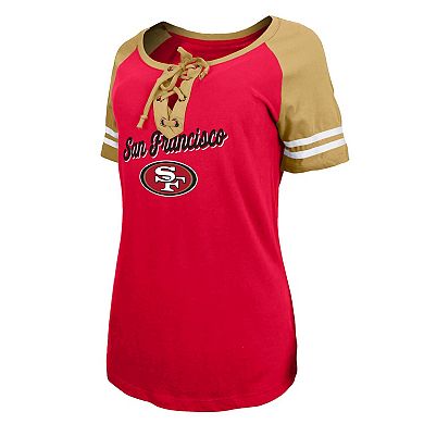 Women's New Era Scarlet/Gold San Francisco 49ers Logo Lace-Up Raglan T ...