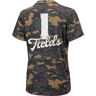 Women's Justin Fields Camo Chicago Bears Name & Number V-Neck T-Shirt