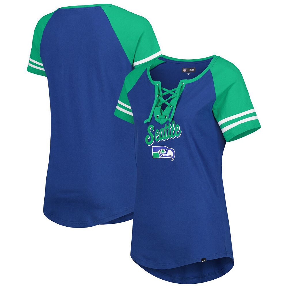 Womens New Era Royal/Green Seattle Seahawks Legacy Lace-Up Raglan T-Shirt
