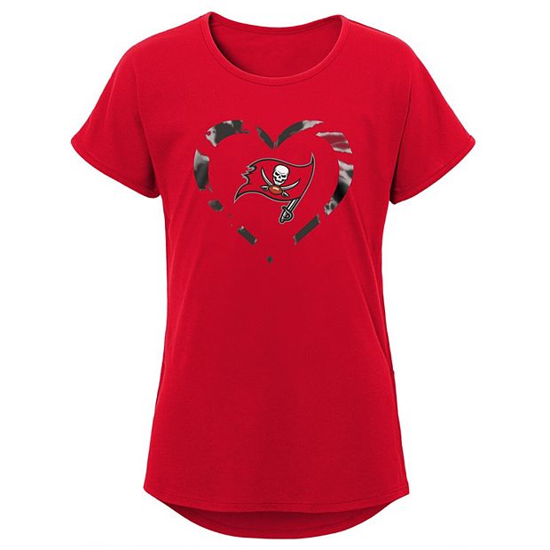 Girls Youth Red Tampa Bay Buccaneers Tie-Dye Heart T-Shirt