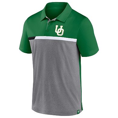 Men's Fanatics Branded Green/Heathered Gray Oregon Ducks Split Block Color Block Polo