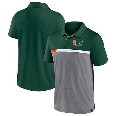 Men's Fanatics Branded Hunter Green/Heathered Gray Miami Hurricanes Split Block Color Block Polo