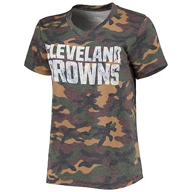 Women's Majestic Threads Nick Chubb Camo Cleveland Browns Name & Number V-Neck Tri-Blend T-Shirt