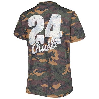 Women's Majestic Threads Nick Chubb Camo Cleveland Browns Name & Number V-Neck Tri-Blend T-Shirt