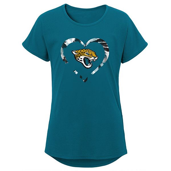 Girls Youth Teal Jacksonville Jaguars Tie Dye Heart T Shirt 