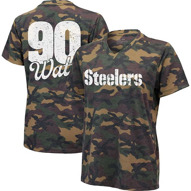 Women's T.J. Watt Camo Pittsburgh Steelers Name and Number V-Neck T-shirt