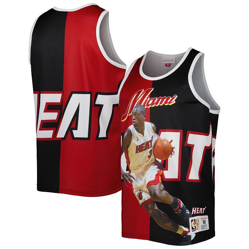 Mens Mitchell & Ness Dwyane Wade Black/Red Miami Heat Sublimated Player Ta