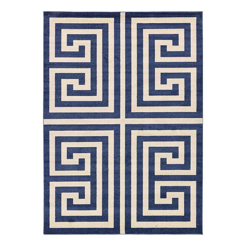 Unique Loom Greek Key Athens Rug, Blue, 8Ft Rnd