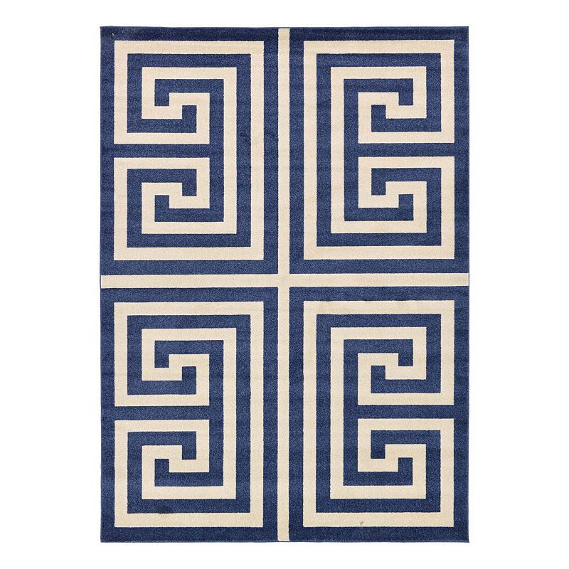 Unique Loom Greek Key Athens Rug, Blue, 8Ft Sq