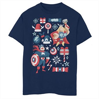 Boys 8-20 Marvel Avengers Thor And Captain America Holiday Collage Tee