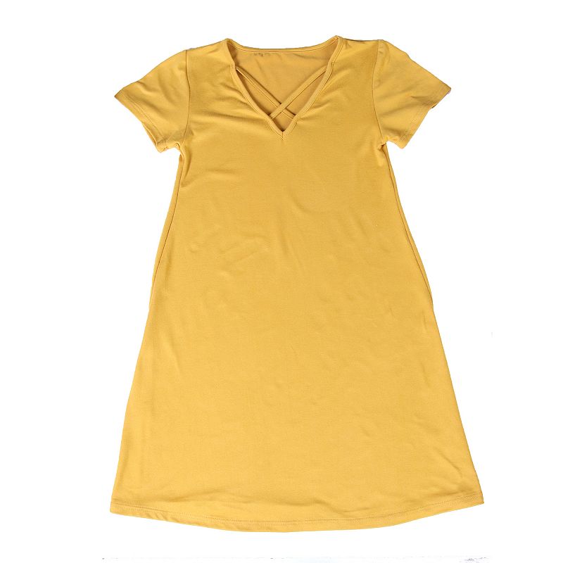 Girls 7-16 24Seven Comfort T-Shirt Dress, Girls, Size: Large, Yellow