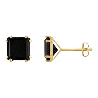 Men's Tiara 14k Gold Black Sapphire Stud Earrings