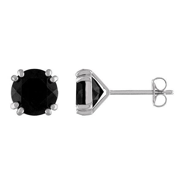 Men's Tiara 14k Gold Black Sapphire Stud Earrings