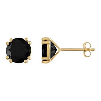 Men's Tiara 14k Gold Black Sapphire Stud Earrings