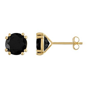 Men's Tiara 14k Gold Black Sapphire Stud Earrings