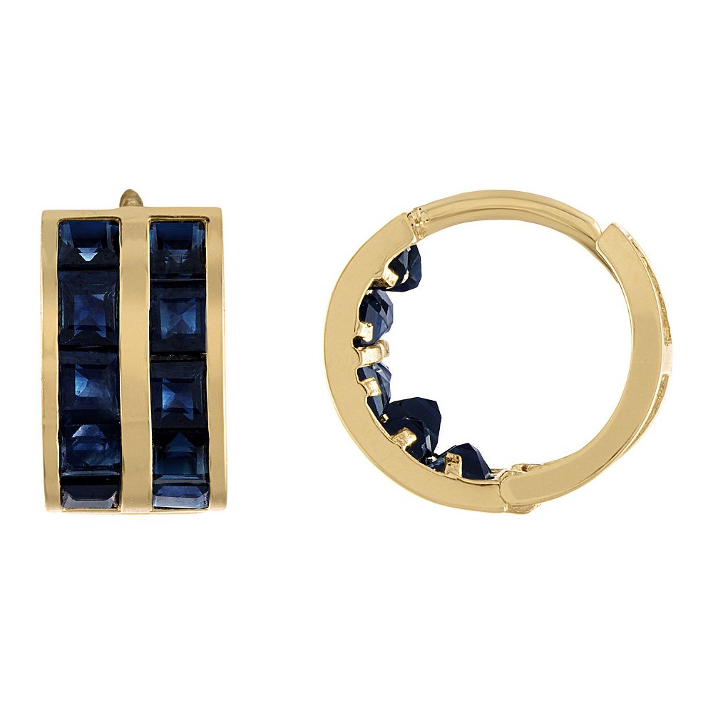 Tiara Men's 14k Gold Black Sapphire Hoop Earrings