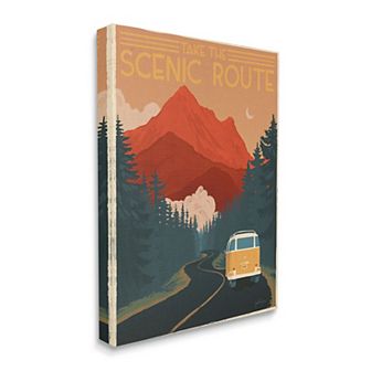 Stupell Home Decor Take the Scenic Route Phrase Retro Canvas Print Wall Art